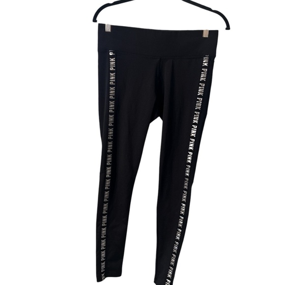 Victoria's Secret Black Leggings with White Logo on Sides Size M, Pre-Owned EUC - Picture 1 of 7